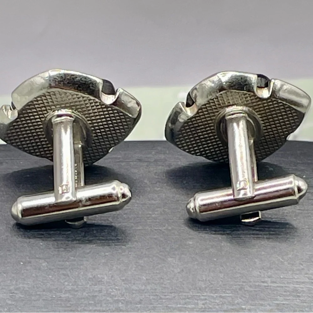 Black and Silver Cufflinks with Crystal Accent